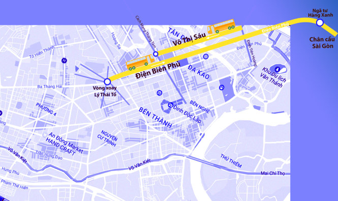 Hai đường Điện Biên Phủ và Võ Thị Sáu sẽ có làn đường dành riêng cho xe buýt - Đồ họa: VĨ CƯỜNG