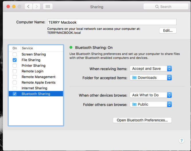 Bật tính năng cho phép truyền tải file qua Bluetooth trên MacBook