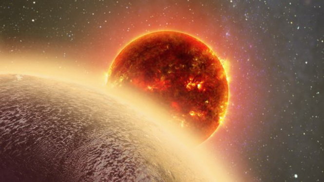 Ảnh minh họa hành tinhGJ 1132b. Các nhà khoa học cho rằng bầu khí quyển dày đặc của hành tinh này có thể chứa nước hoặc khí mê-tan - Ảnh: DANA BERRY