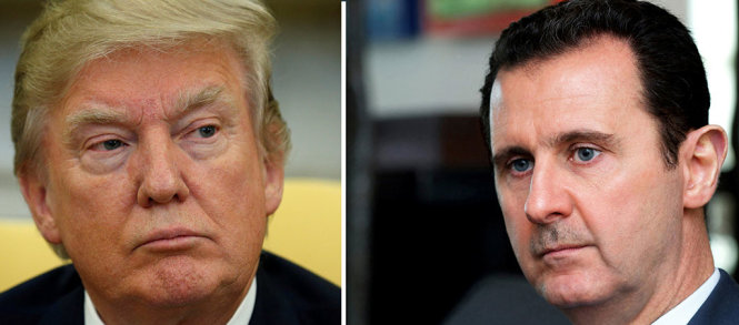 Catpion Trump vs Assad: Tổng thống Mỹ Donald Trump (trái) và Tổng thống Syria  Bashar al-Assad (phải) - Ảnh: Reuter