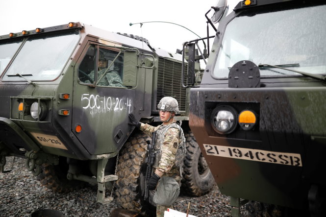 Binh sĩ Mỹ đang tập trận tại Pohang (Hàn Quốc) ngày 11-4 - Ảnh: Reuters