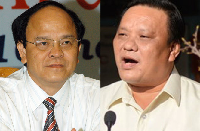 Ông Nguyễn Văn Thiện (phải) nguyên bí thư tỉnh ủy Bình Định và Ông Lê Kim Toàn, phó bí thư thường trực Tỉnh ủy Bình Định.