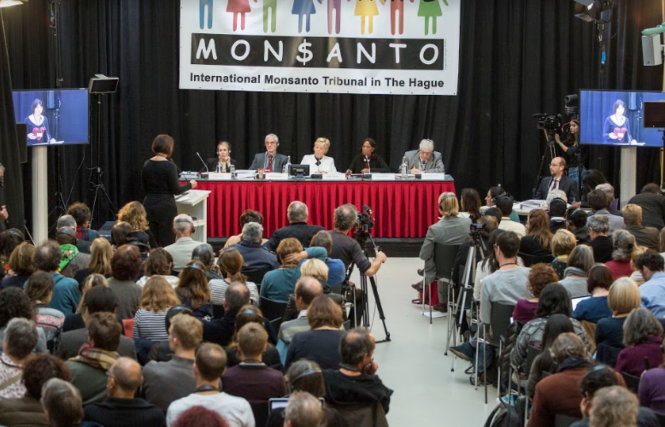 Tòa án quốc tế về Monsanto tại La Haye (Hà Lan) mở phiên tòa vào tháng 10-2016. Ảnh: Greenpeace

