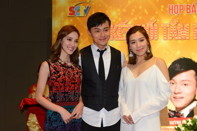 Ba ngôi sao TVB tại chương trình Kết nối tầm nhìn 2017 tại TPHCM vào chiều 20-4 (từ trái qua): Trần Khải Lâm, Huỳnh Hạo Nhiên, Huỳnh Trí Văn - Ảnh: QUANG ĐỊNH