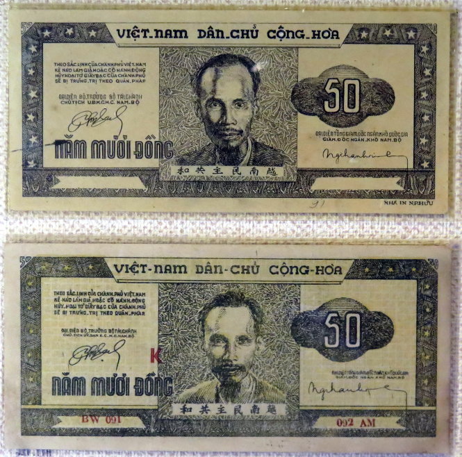 Tiền VNDCCH sử dụng ở Nam Bộ trong thời chiến tranh - Ảnh: L.Điền