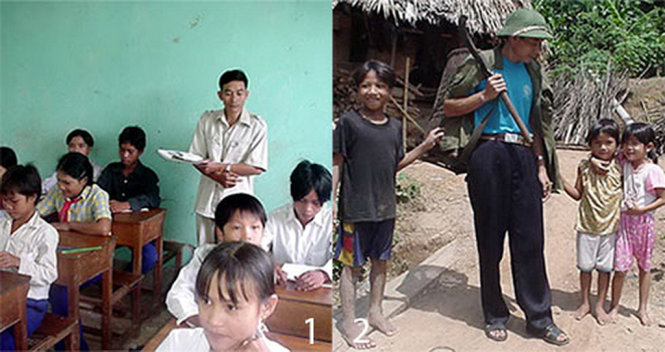 Những năm còn giảng dạy, sau giờ lên lớp (trái), thầy giáo Hà Công Văn lại lên nương làm rẫy nuôi học trò - Ảnh: Lê Đức Dục