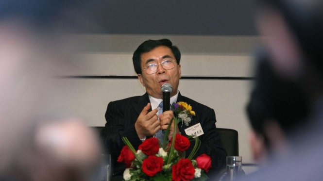 Ông Bai Chunli, Viện trưởng Viện hàn lâm khoa học Trung Quốc phát biểu trong sự kiện bàn về bách khoa toàn thư số phiên bản riêng của Trung Quốc - Ảnh: SCMP