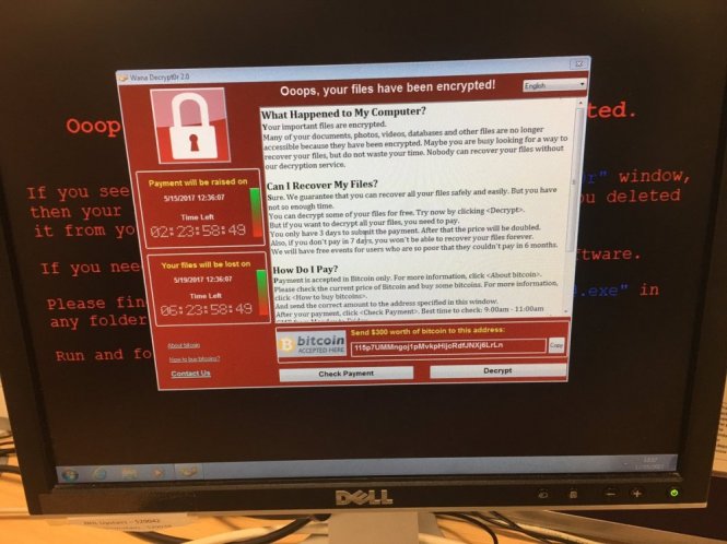 Một máy tính bị nhiễm mã độc WannaCry thuộc hệ thống y tế công của Anh - Ảnh: The Intercept