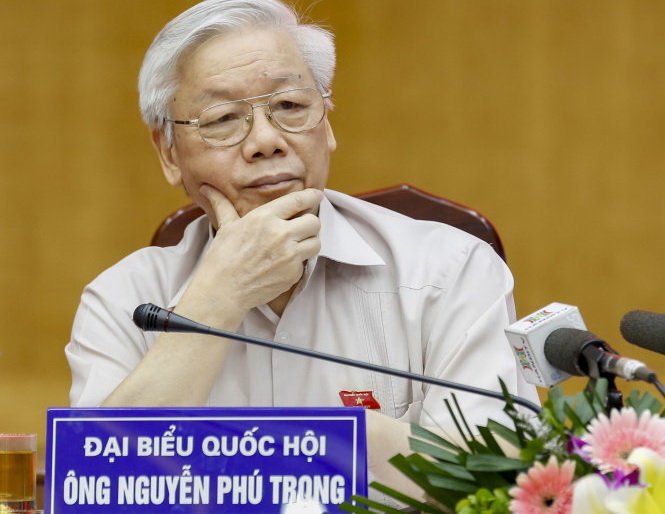 Tổng bí thư Nguyễn Phú Trọng tại buổi tiếp xúc cử tri sáng 13-5 - Ảnh: VIỆT DŨNG