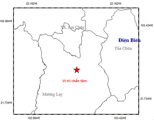 Vị trí trận động đất ngày 15-5 ở Mường Lay, Điện Biên - Ảnh: Trung tâm báo tin động đất và cảnh báo sóng thần