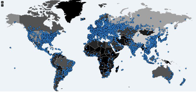 Bản đồ thể hiện các quốc gia có máy tính nhiễm WanaCry, tính đến 15h ngày 15-5 - Nguồn: https://intel.malwaretech.com/botnet/wcrypt