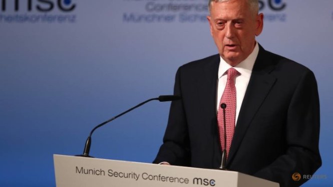 Bộ trưởng Quốc phòng Jim Mattis tại Diễn đàn An ninh Munich lần thứ 53 ở Đức hồi tháng 2-2017 - Ảnh: Reuters