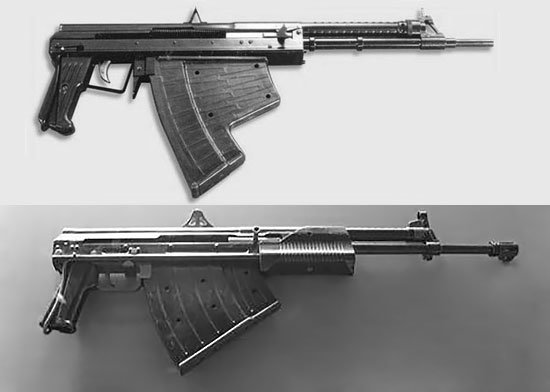 So sánh súng trường tấn công dưới nước APS (trên) do Liên Xô/Nga phát triển và súng trường tấn công 