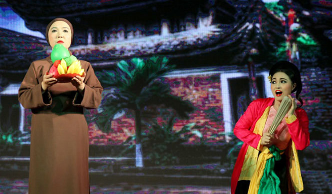 Trích đoạn Thị màu lên chùa của nghệ sĩ Nhà hát Chèo Hà Nội - Ảnh: NBL