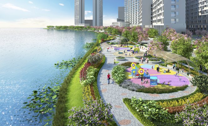 Điểm nhấn cảnh quan, định danh cho Phú Mỹ Hưng Midtown chính là công viên hoa anh đào - Sakura park. Đây là công trình sẽ đảm nhận vai trò chủ đạo tạo sự độc đáo, 'thổi hồn' cho cảnh quan toàn khu phức hợp.