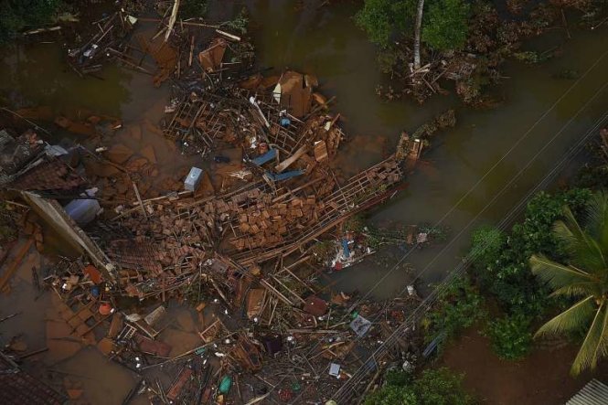 Khu vực Matara ở Sri Lanka bị ngập nặng sau mưa lớn - Ảnh: Không lực Sri Lanka
