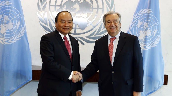 Thủ tướng Nguyễn Xuân Phúc và Tổng Thư ký Liên Hiệp Quốc Antonio Guterres - Ảnh: VGP