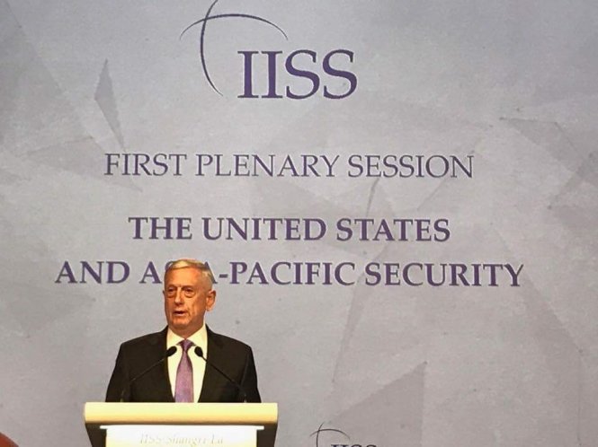 Bộ trưởng Quốc phòng Mỹ James Mattis phát biểu tại phiên toàn thể thứ nhất chủ đề 