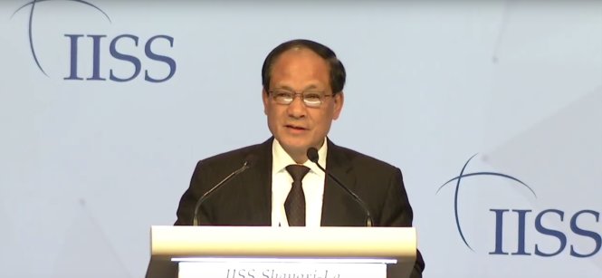 Tổng thư ký ASEAN Lê Lương Minh phát biểu tại phiên toàn thể thứ 4 của Đối thoại Shangri-La sáng 4-6 - Ảnh chụp màn hình