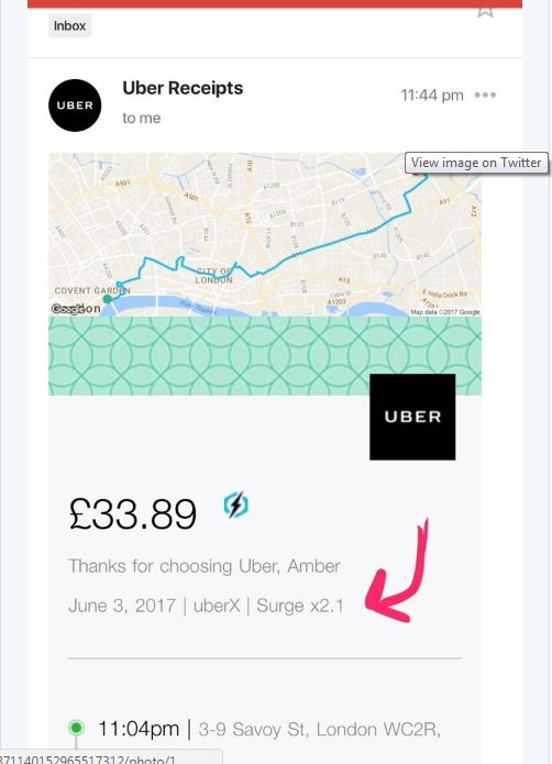 Ảnh chụp lại hóa đơn tính tiền của Uber do tài khoản Twitter có tên Amber Clemente khiếu nại - Ảnh chụp từ màn hình của CNN