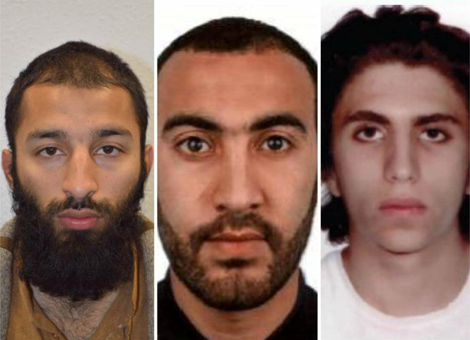 Ba kẻ tấn công (từ phải qua) Youssef Zaghba, Rachid Redouane, Khuram Butt - Ảnh: Reuters