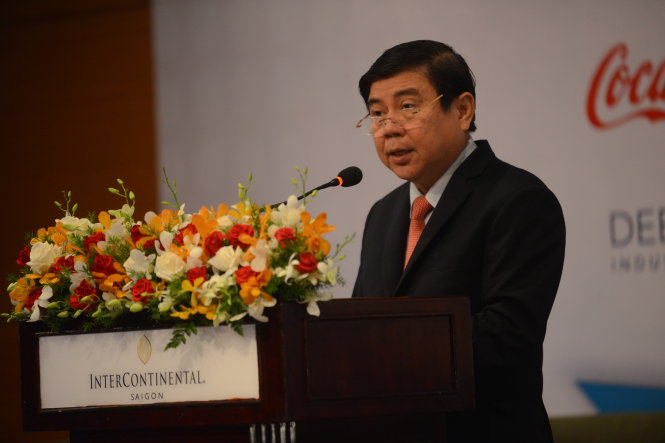 Ông Nguyễn Thành Phong - Chủ tịch UBND TP.HCMphát biểu tại buổi Gặp gỡ Hoa Kỳ 2017 sáng 7-6 - Ảnh: Quang Định