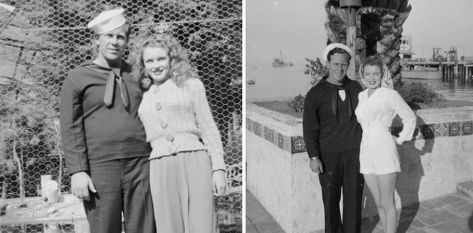 Marilyn Monroe và chồng, James Dougherty, năm 1943 - Ảnh: Silver Screen Collection/Hulton Archive/Getty Images