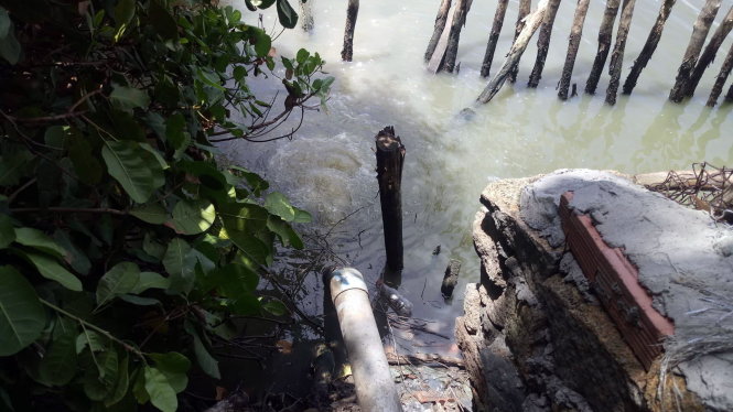Ống ngầm xả nước thải không qua xử lý của Công ty TNHH Ngọc Long - Ảnh: Quỳnh Giang