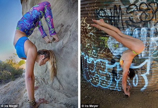 Huấn luyện viên yoga Katy Vanek (trái)
 đến từ Scappoose, Oregon, Mỹ và Elisabeth Carpenter (phải) đến từ Malibu, California