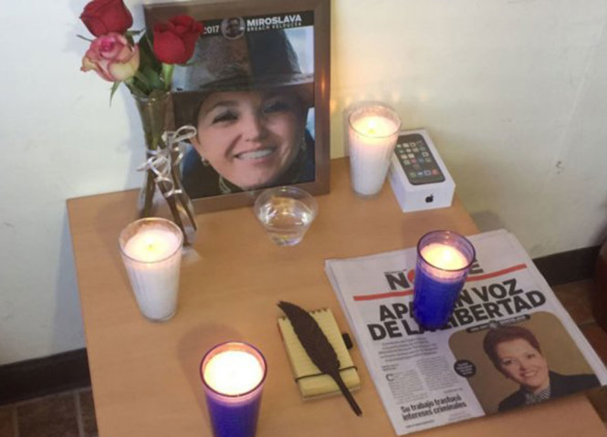 Tưởng nhớ nhà báo nữ Miroslava Breach bị bọn buôn ma túy bắn chết ngày 23-3 - Ảnh: Noroeste