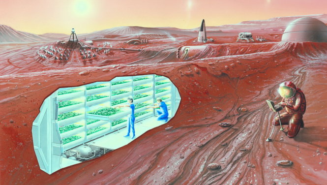 Một minh họa cách khai thác trên sao Hỏa để hình thành khu dân cư - Ảnh: SpaceX