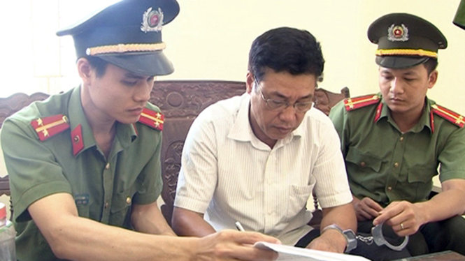 Bị can Lê Quang Vịnh vừa bị bắt tạm giam ba tháng để phục vụ điều tra - Ảnh Công an tỉnh Thanh Hóa cung cấp