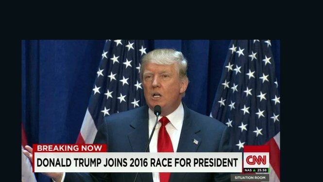 Đài CNN đưa tin về việc tỉ phú Donald Trump tham gia tranh cử tổng thống Mỹ vào năm 2016 - Ảnh chụp màn hình