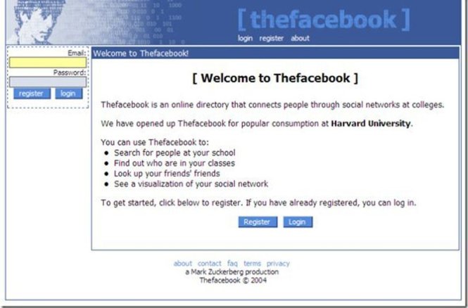 Facebook năm 2004 - Ảnh: Impact Watch