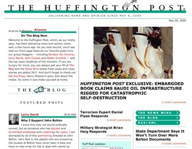 Báo Huffington Post giai đoạn đầu hoạt động vào tháng 5- 2005 - Ảnh: The Village Voice