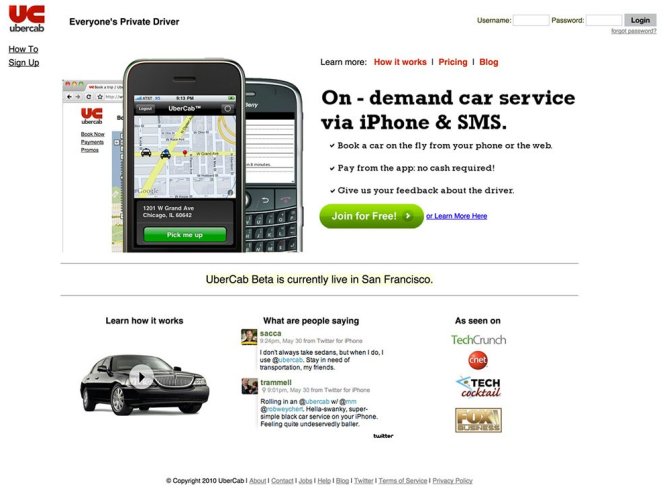 Uber năm 2010 - Ảnh: The Way Back Machine