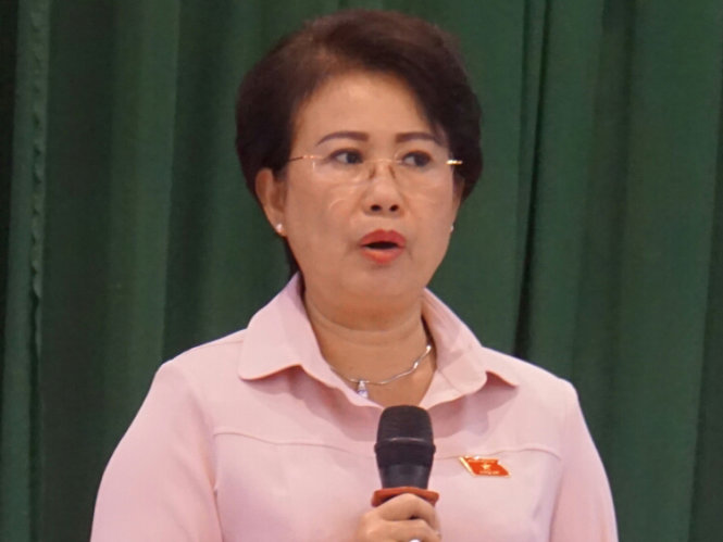 Bà Phan Thị Mỹ Thanh tại buổi tiếp xúc cử tri ở huyện Nhơn Trạch, Đồng Nai ngày 26-6-2017 - Ảnh: H.M.