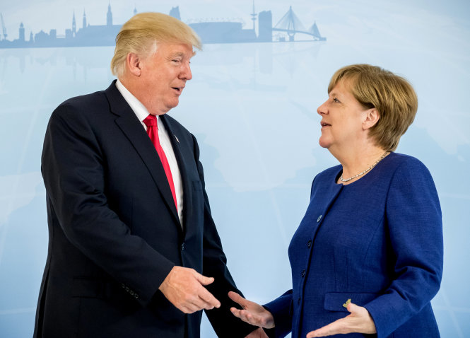 Tổng thống Mỹ Donald Trump và thủ tướng Đức Angela Merkel tại hội nghị G20 ở Hamburg, Đức - Ảnh: Reuters