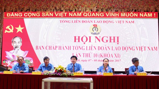 Hội nghị lần thứ X BCH Tổng Liên đoàn lao động Việt Nam (khóa XI) diễn ra sáng 7-7 tại Hà Nội - Ảnh: Hà Thanh