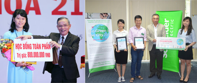 Sinh viên Nguyễn Thị Thanh - Thủ khoa đầu vào năm học 2015-2016 (đạt 28,25/30 điểm - trái) giành chức vô địch cuộc thi Go Green City 2017 - Vòng chung kết Quốc gia do Schneider Electric - Tập đoàn toàn cầu về quản lý năng lượng và tự động hóa tổ chức
