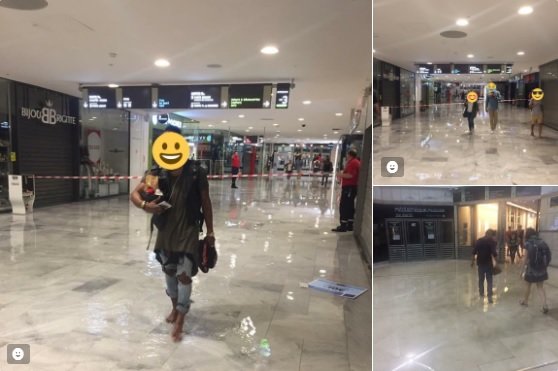 Cảnh hành khách phải tháo giầy, xăn quần lội nước ngập trong nhà ga lớn Les Halles ở Paris tối 9-7 được chia sẻ trên Twitter