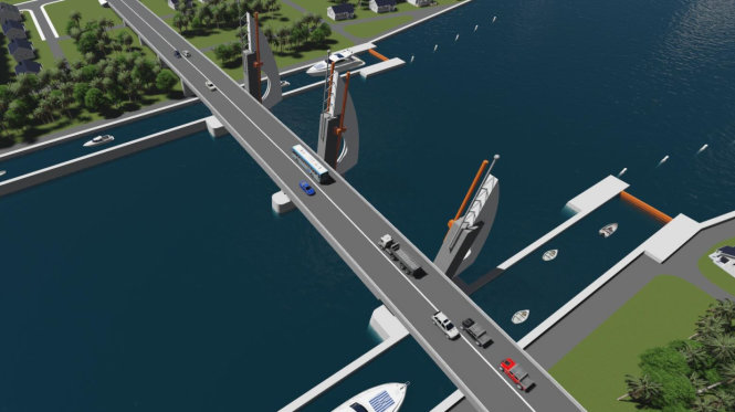 Mô hình cống kết hợp với xây dựng cầu cho xe lưu thông và âu thuyền cho tàu, sà lan đi lại trên sông
