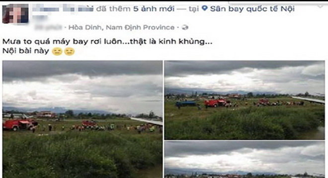 Thông tin rơi máy bay được đăng trên Facebook - Ảnh chụp màn hình