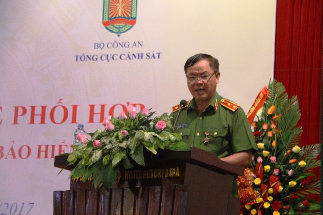 Trung tướng Trần Văn Vệ, quyền tổng cục trưởng Tổng cục Cảnh sát (Bộ Công an) phát biểu tại hội nghị - Ảnh: NHẬT LINH