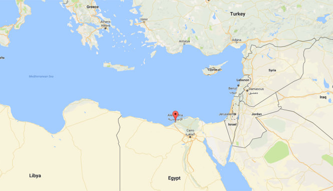 Chỗ đánh dấu đỏ là thành phố nổi tiếng Alexandria, Ai Cập - Ảnh: Google Map