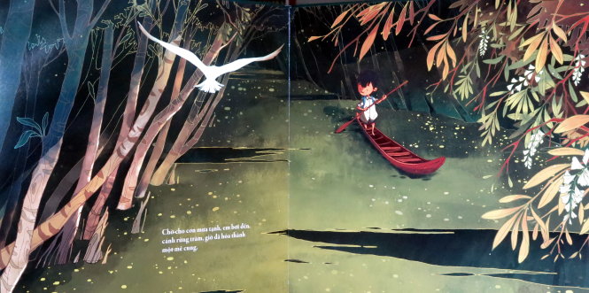 Một trang art book về đoạn đường trong rừng của bé An - Ảnh: L.Điền chụp lại