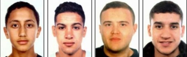 Các nghi can trong vụ khủng bố Barcelona (từ trái sang): Moussa Oukabir, Said Aallaa, Mohamed Hychami và Younes Abouyaaqoub - Ảnh: AFP