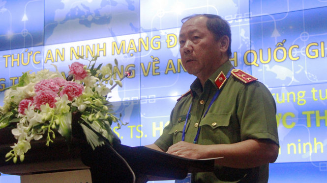 Trung tướng Hoàng Phước Thuận, Cục trưởng Cục An ninh mạng Bộ Công an phát biểu tại hội thả
