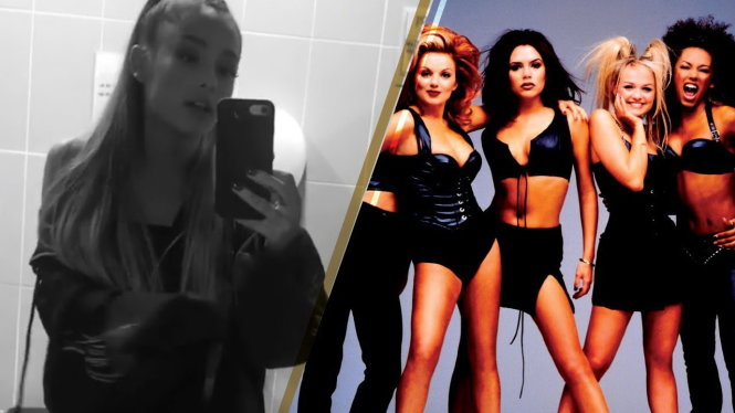 Ariana Grande (trái) và nhóm Spice Girls - Ảnh: YouTube