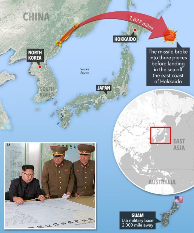 Hình ảnh đồ họa của báo The Sun (Anh) về vụ phóng tên lửa mới nhất của Triều Tiên - Ảnh: THE SUN